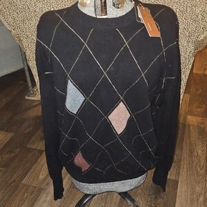 Raffi Black Argyle Cashmere Crewneck Sweater